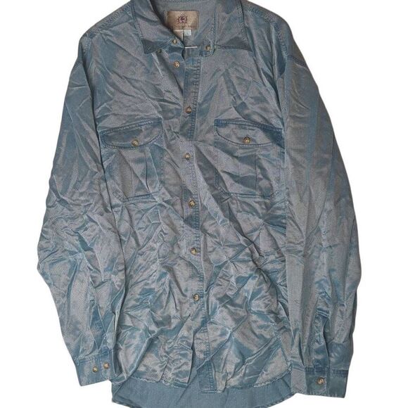 VTG Territory Ahead Silk Satin Mens Button Front Long Sleeve Shirt Aqua Blue Sil - Picture 2 of 10